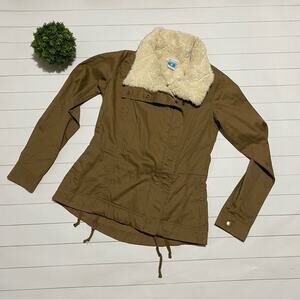 Columbia Faux Sherpa Shearling Plush‎ Olive Brown Jacket Coat Womens Size XS